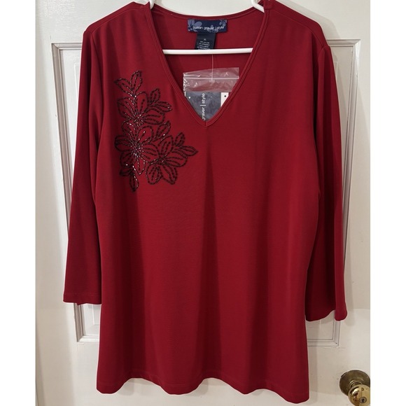 Susan Graver Red Embellished Bling Holiday Party Christmas Event Sweater Sz XL - Picture 1 of 3